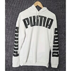 PUMA - White with Black Big Logo Hoodie Size  Medium